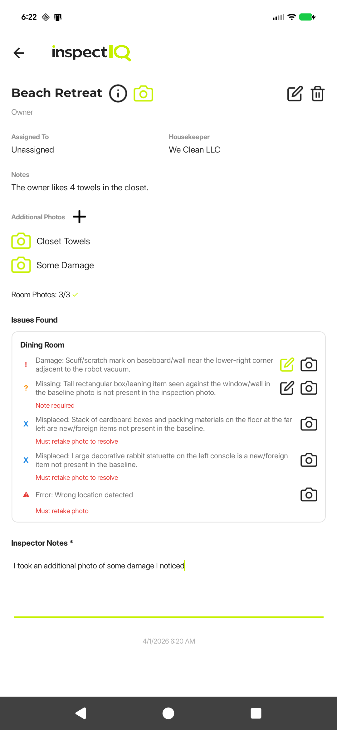 InspectIQ inspection summary screen